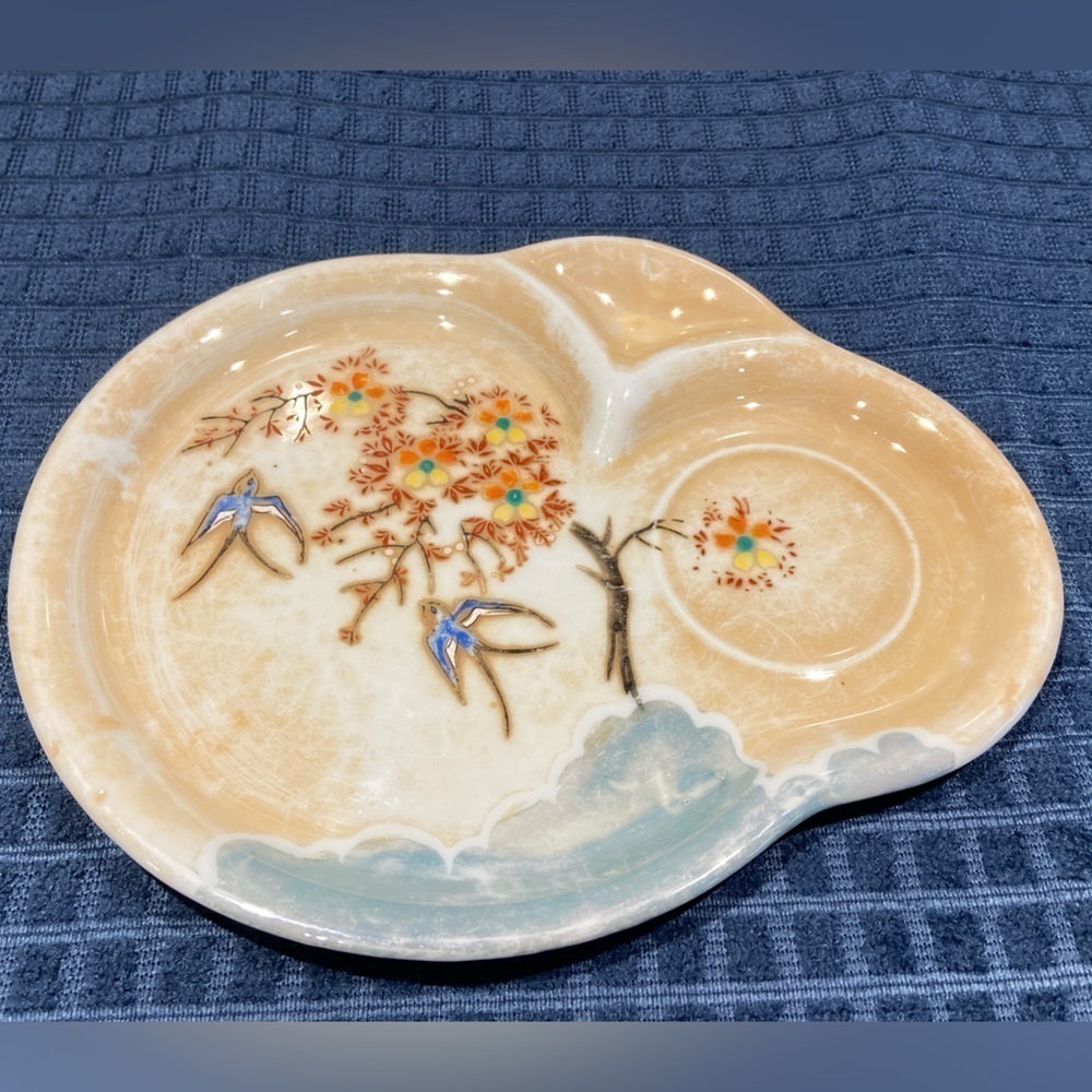Vintage Hand Painted Made In Japan Snack Plate Cup Holder